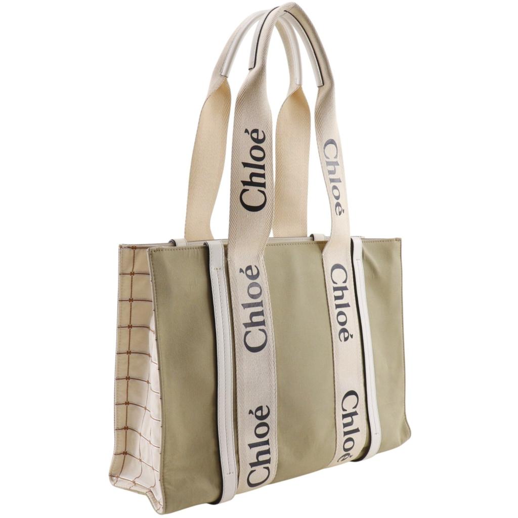 Chloe Woody medium tote Tote Bag beige canvas Women Used