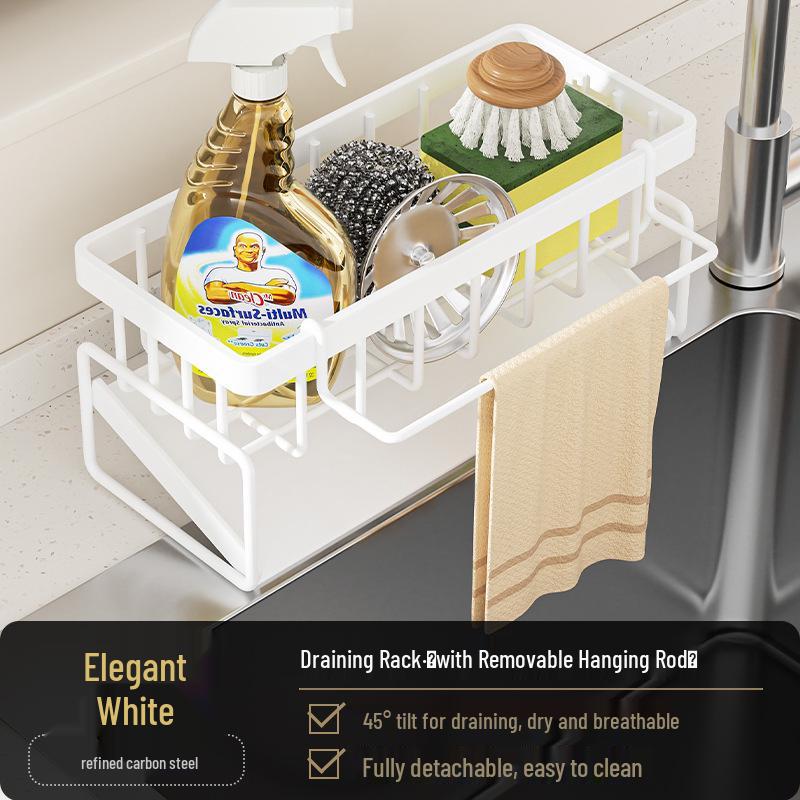 Punch-Free Spice & Rag Storage Rack for Kitchen Sink Faucet