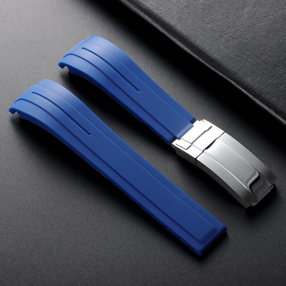 20 21 22mm Měkký silikonový řemínek Zakřivený gumový řemínek na hodinky pro Rolex Muži Ženy Sportovní náramek Skládací přezka Řemínek na zápěstí
