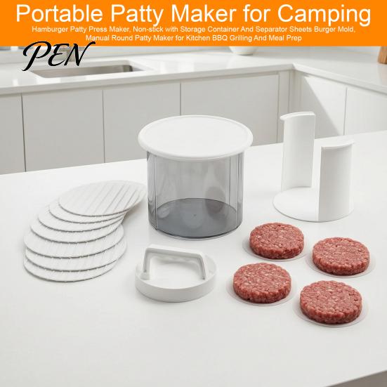 Round Meat Press for Barbecue Hamburger Patty Maker, Non-stick with Storage Container And Separator Sheets Burger Kitchen Gadget Beef Patties