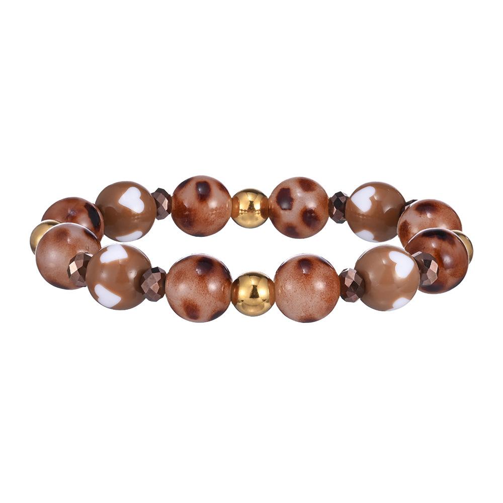 Hot Sale Amber Leopard Print Bead Stretch Bracelet Stainless Steel Waterproof Non-Fading Bracelet