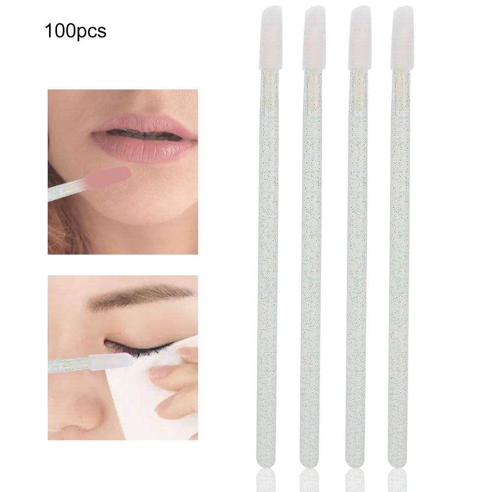 

100pcs Disposable Lip Brush Eyelash Cleaning Cotton Swab Lash Mousse Brush Makeup Tool