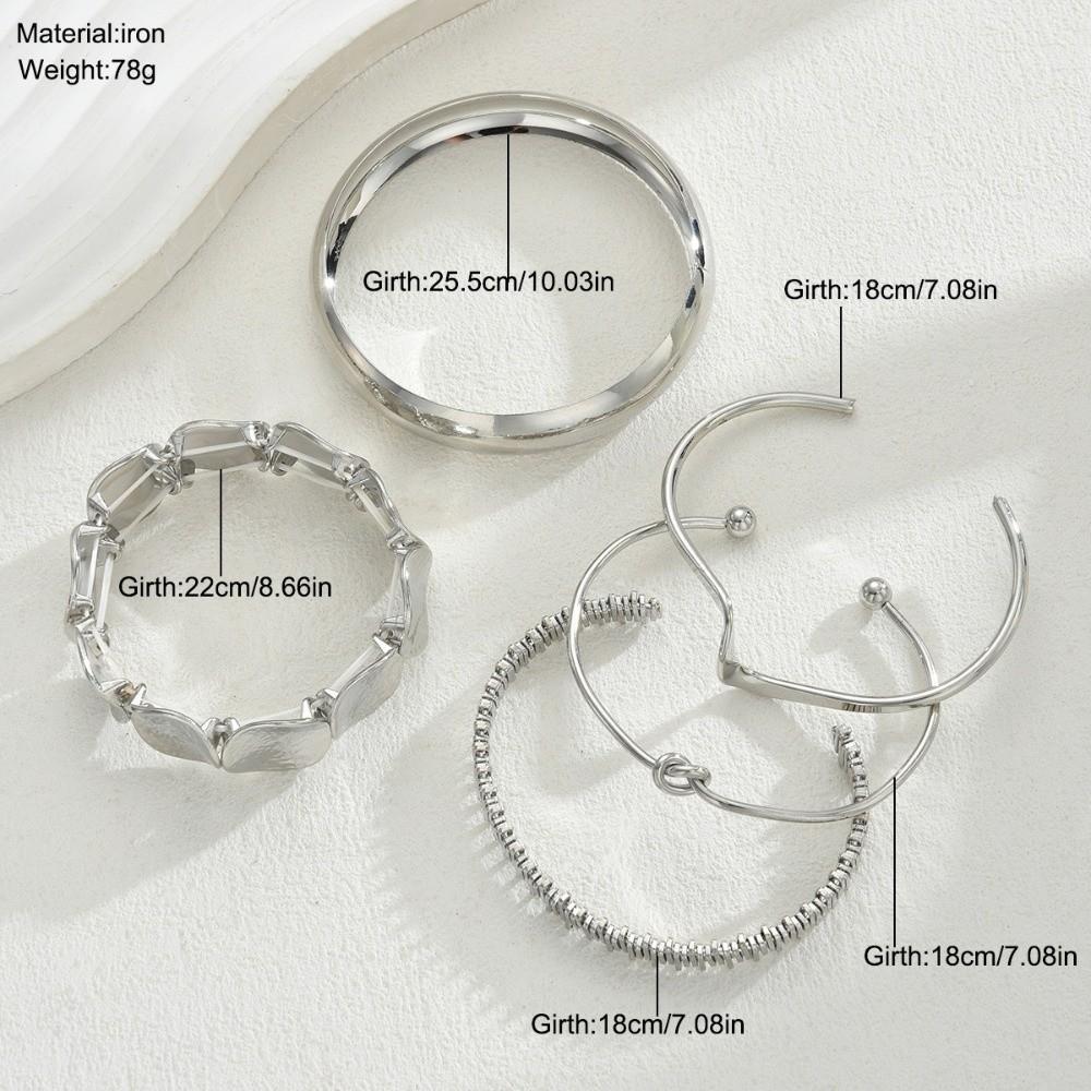 5Pcs/Set Gold Color Punk Geometry Multilayer Bangles Delicate Women's Hand Bracelet  for Women