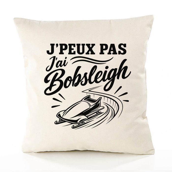 Housse de Coussin J’peux pas j’ai Bobsleigh J'peux pas minimaliste | Coton Canvas Fairtrade 305 g/m² Zip Invisible Taille 50×50 cm
