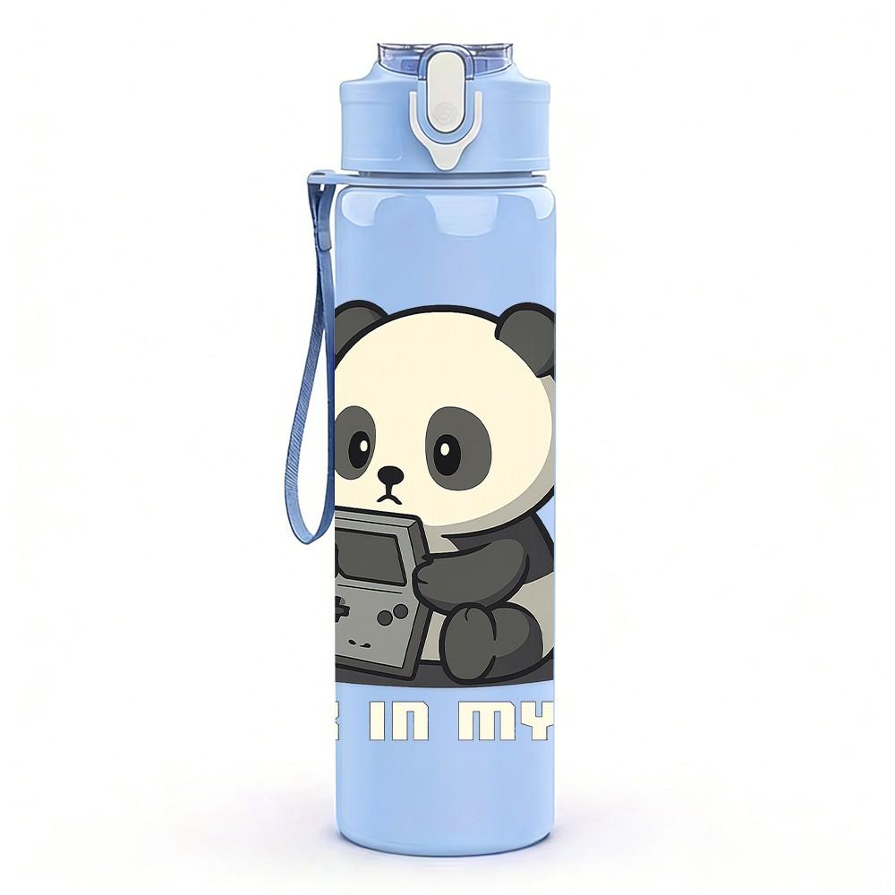 1PC Gaming Panda Cartoon 750ml Color Plastic Sports Water Bottle Leakproof Flip Straw Lid Suitable for Sports Office Home Use