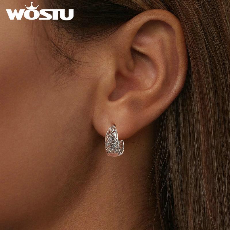 WOSTU 925 Sterling Silver Vintage Lace Hoop Earrings For Women Statement Jewelry Huge Hollow CZ Ear Buckles Wedding Party Gift