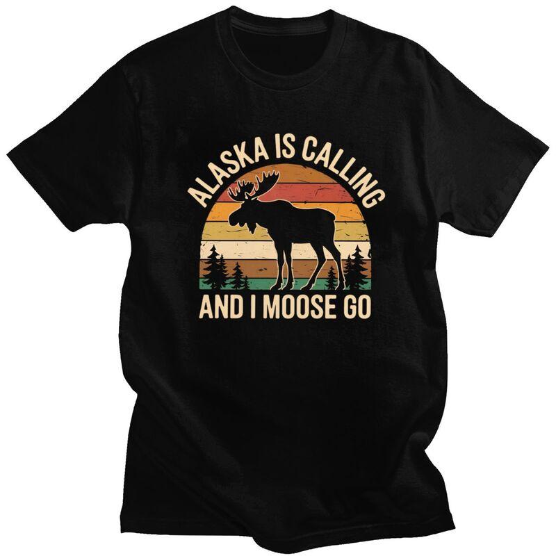 Mens Alaska Is Calling And I Moose Go T Shirts ShortSleeve Cotton Tshirts Birthday Gift Leisure Farm Animal Lover Tee Clothes