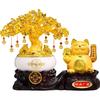 Liuli Treasure Bowl with Fortune Tree and Lucky Cat - New Chinese Style Feng Shui Decor for Wealth & Prosperity, Perfect Home or Office Ornament