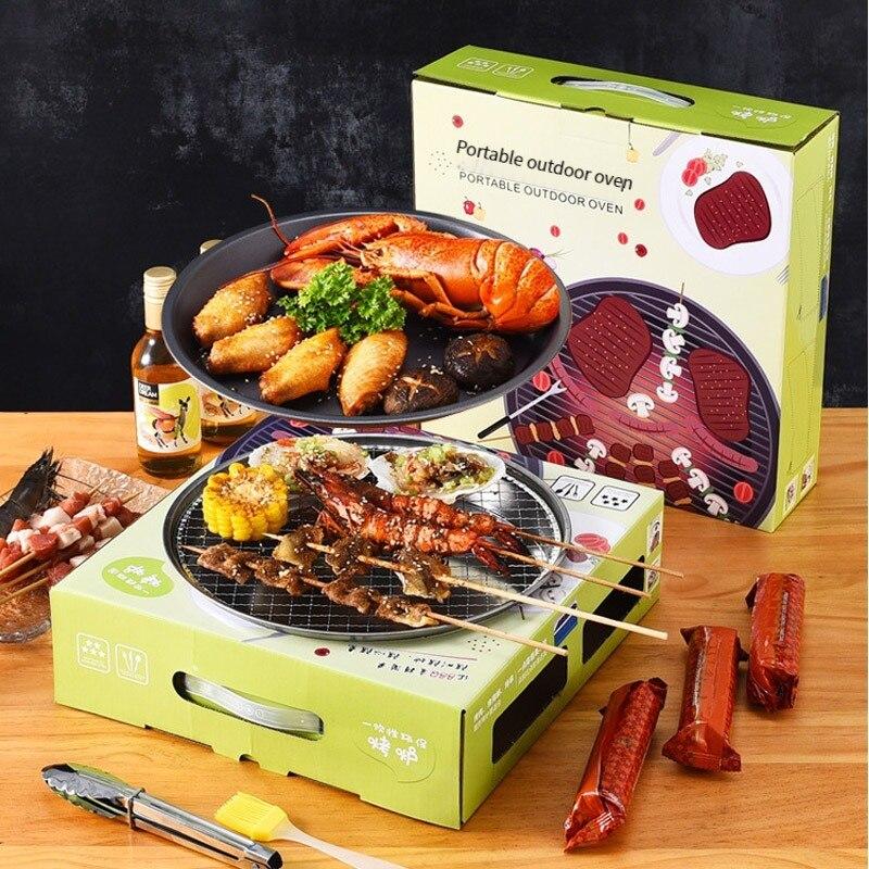 Outdoor Family Dinner Disposable Picnic Portable Barbecue Grill with Plate Clip and Oil Brush Barbecue Plate Without Charcoal