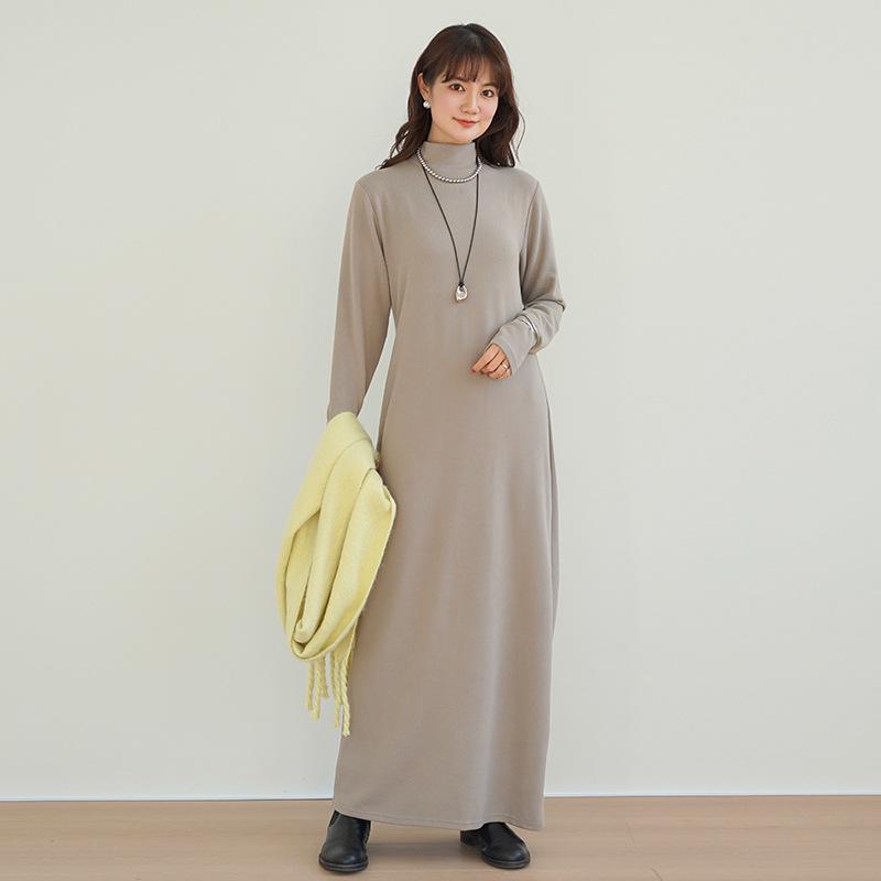 Autumn/Winter Brushed Half-High Collar Long Sleeve Slimming Dress