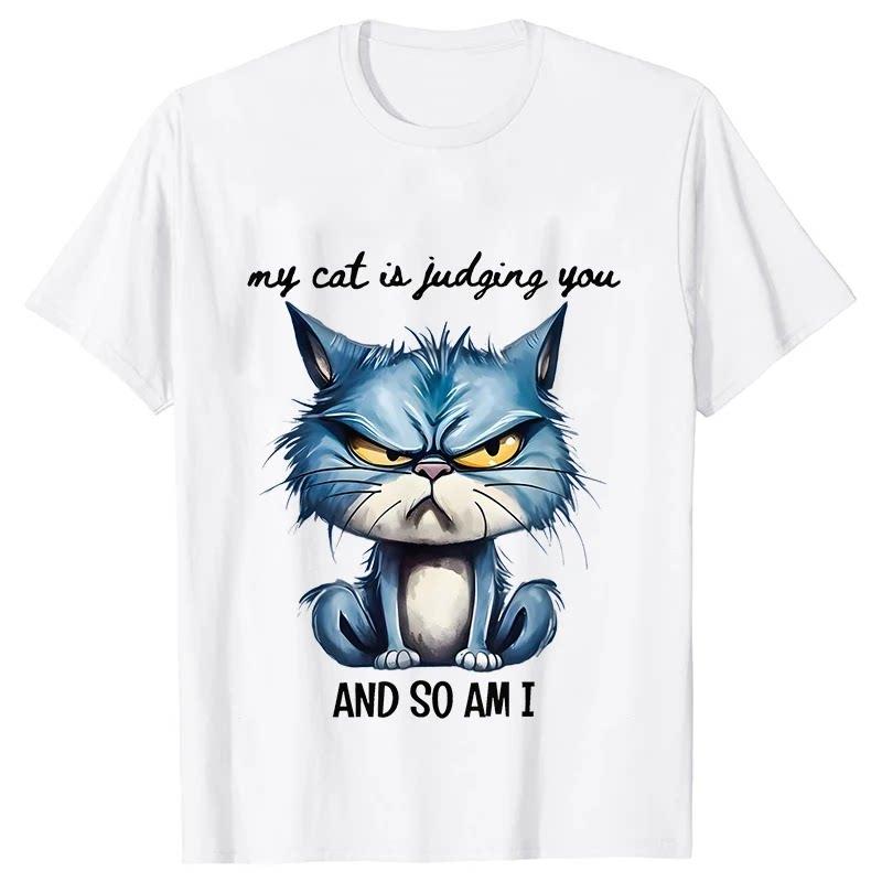 Funny Sarcastic Cat Tshirt Unisexs Vintage Aesthetic Streetwear Cute Humorous Animal Graphic Short Sleeve Casual Top