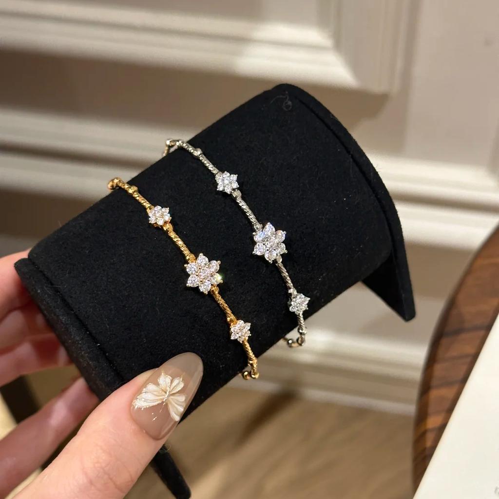 Foydjew French Style Luxury Retro Necklaces Four-leaf Clover Snowflake Design Bracelets Chain Rings Zircon Sets 2024 New Trend