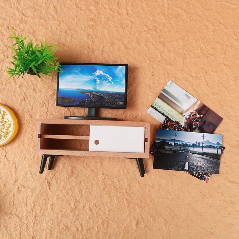 1:12 Кукольный домик Миниатюрный Гостиная Телевизор Деревянный Тумба под телевизор — фото 9