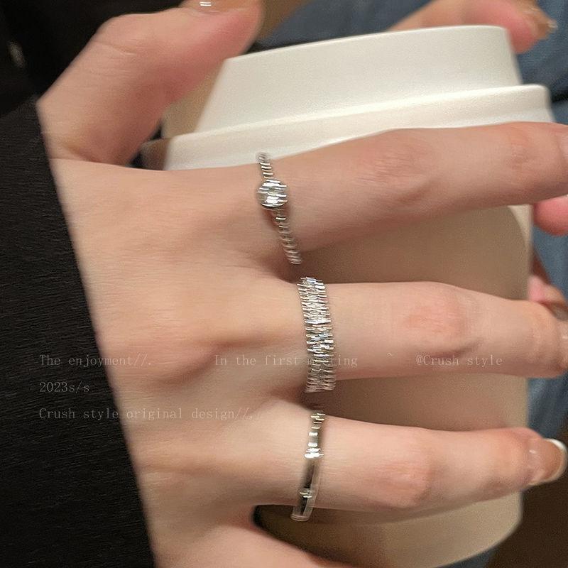 Plain ring zircon metal open ring set female niche design high-end index finger ring simple cold wind ring