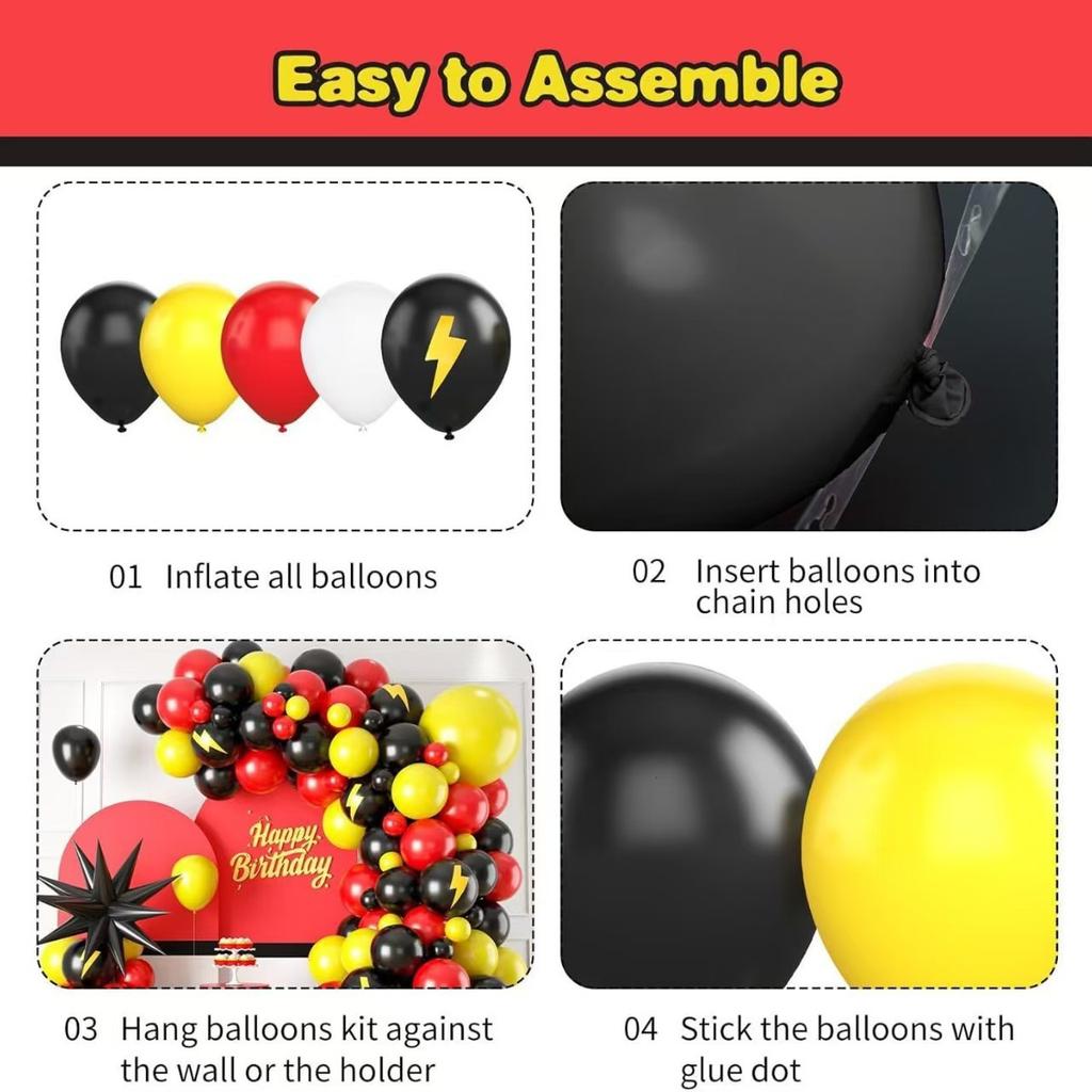 Game Birthday Balloon Chain Set Black Red Yellow Lightning Balloon Decoration Birthday Party Latex Balloon Package
