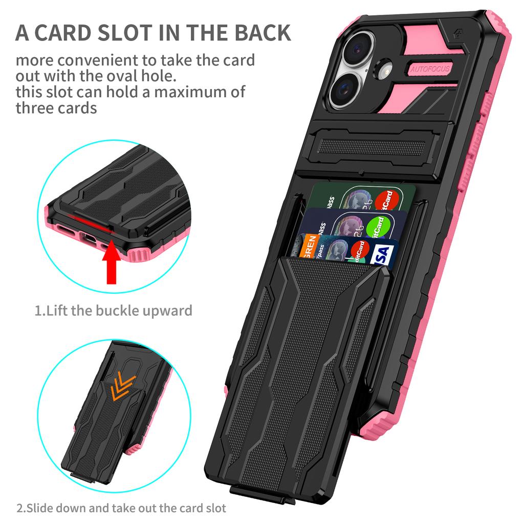 For iPhone 16 Case with Card Holder PC + TPU Phone Back Cover Kickstand