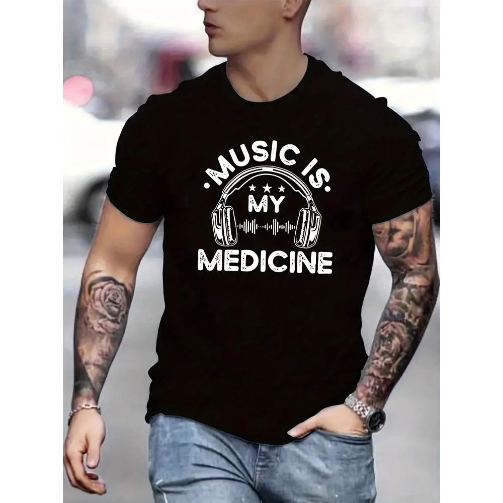Music Is My Medicine Men's T-shirt Personalized Mens Short Sleeve Crew Neck Top Fashion Street Clothing Summer Cotton Undershirt