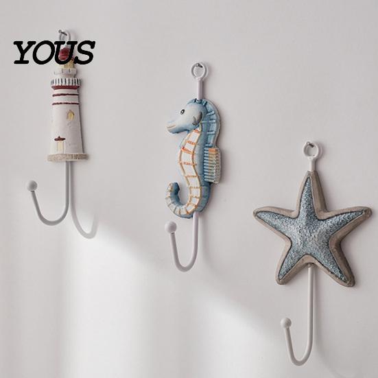 Creative Wall Hook Wooden Hook, Mediterranean Style Decorative Coat Sturdy Hooks for Clothes Durable Hanger Home Decor Keys Umbrellas Scarves
