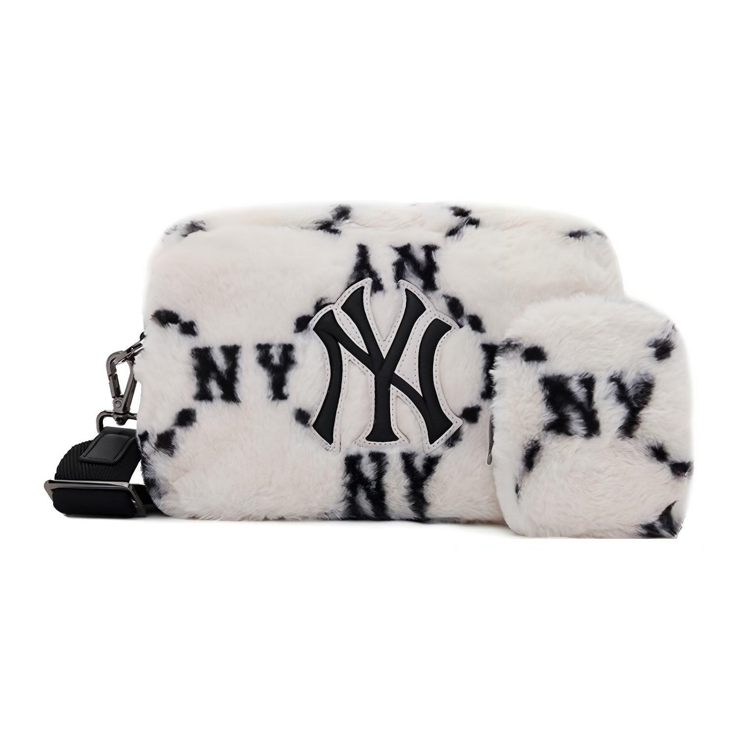 

MLB Monogram Series Ny Yankees Letter Logo Floral Print Sports Trend Plush Camera Shoulder Crossbody Bag Unisex bags Cream-White 3ACRM1026-50CRD Cream White