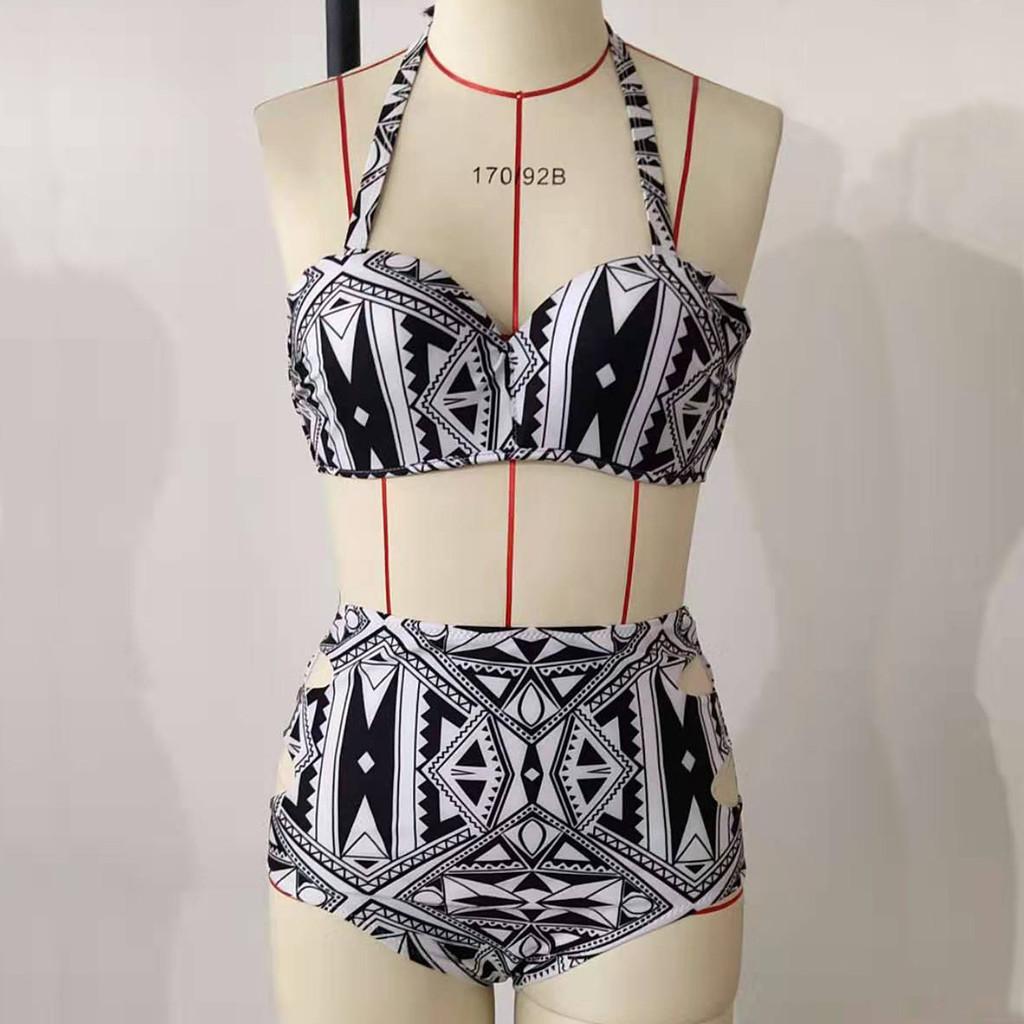 Elegant Retro Polka Dot Women's High Waist Bikini Set Stylish Rose Swimwear