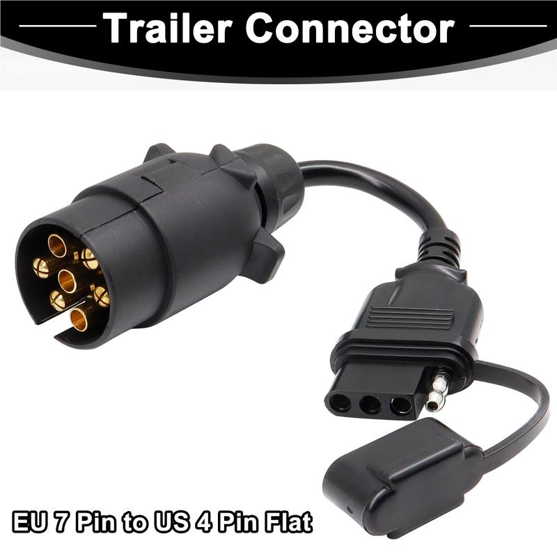 EU To US Trailer Light Converter 7 Pin Round Adapter European Trailer To 4 Pin Flat Socket American Vehicle Tow Hitch Wire Plug
