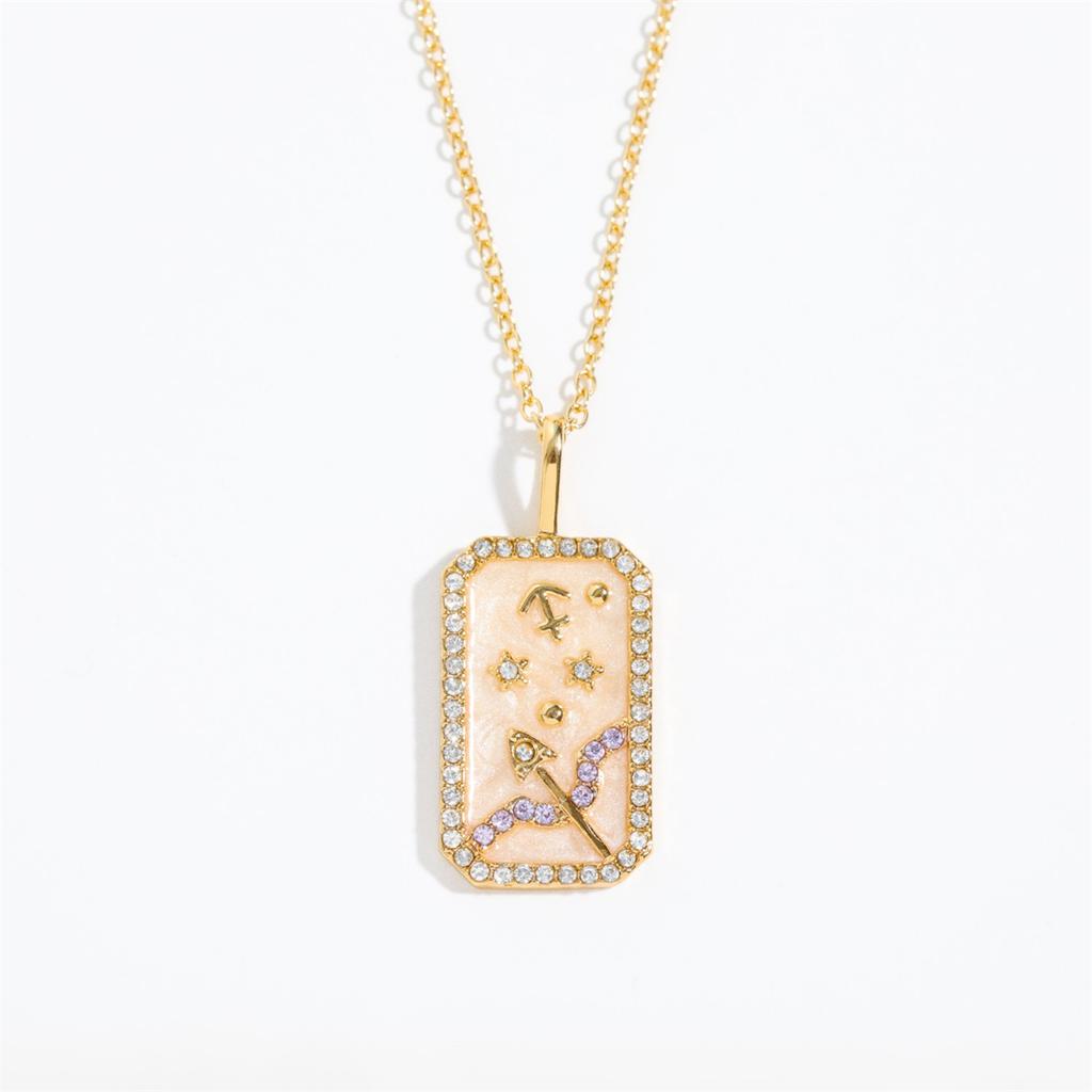 Twelve Constellation Pendant Necklace with Zircon, Gold Plated Clavicle Chain, Retro Jewelry Gift for Women