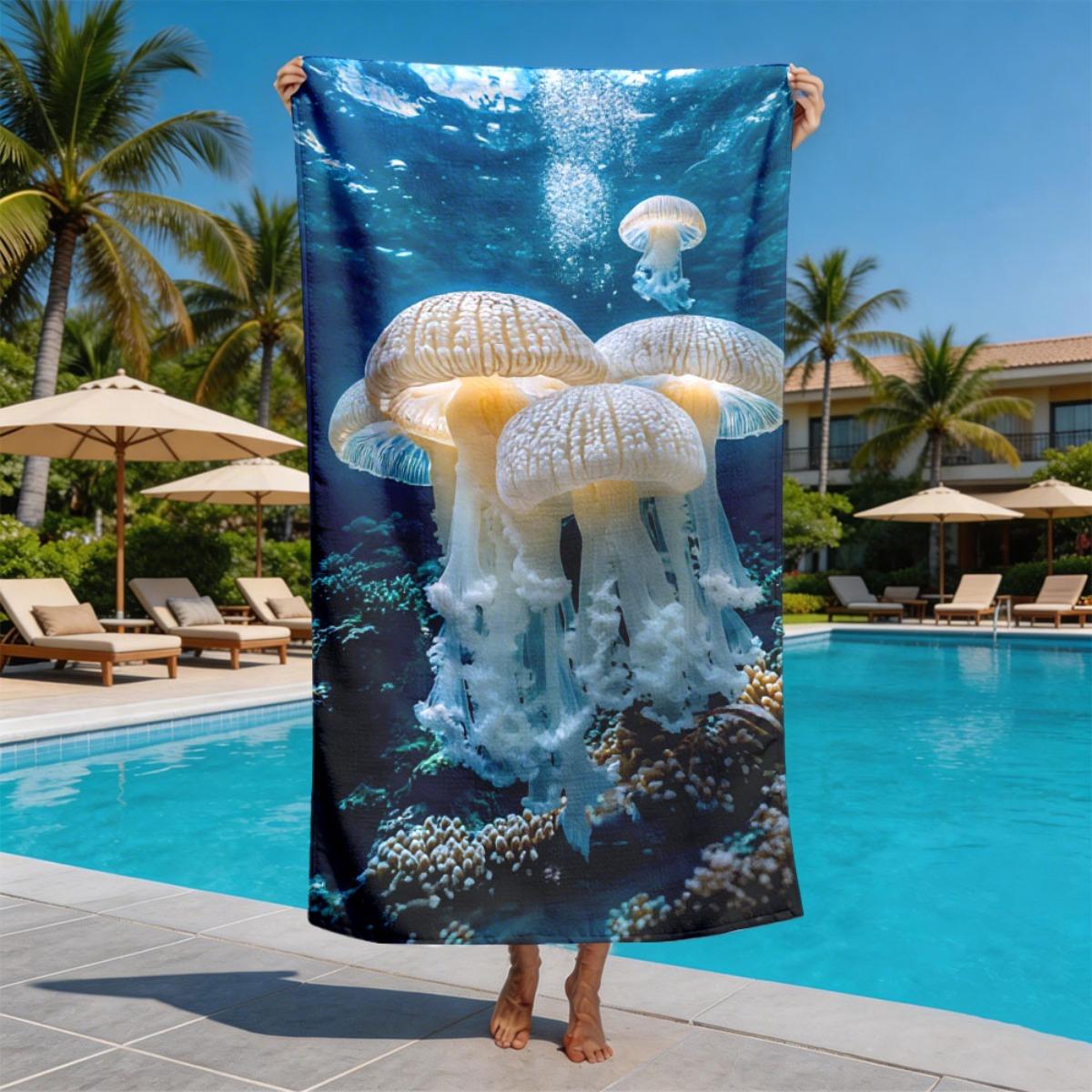 

Deep-sea jellyfish theme polyester microfiber beach towel is highly absorbent, suitable for swimming and beach outings W30*H60(CM)