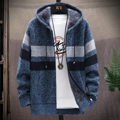 Cardigan Men Sweaters Coats Winter Fleece Knitted Sweater Jacket  Warm Zipper Wool Hooded Cardigan