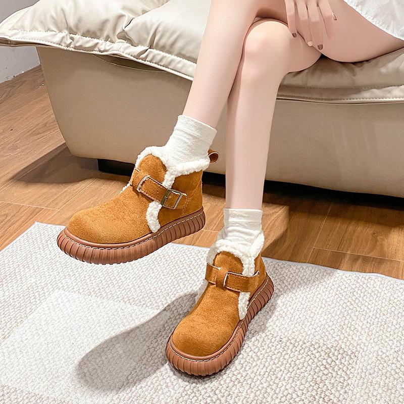 Fleece, Thickened and Ugly, Cute Non-slip Bread Cotton Shoes, Trendy Autumn and Winter 2025 New Northeast Thick-soled Women's Snow Boots