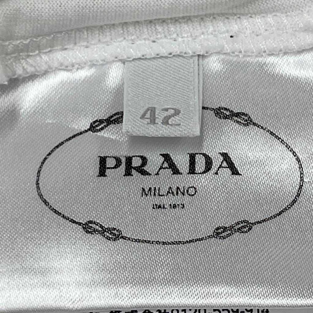 Prada 19Stainless Steel White 39507 Cotton Logo T-Shirt Tops 42 whiteUsed