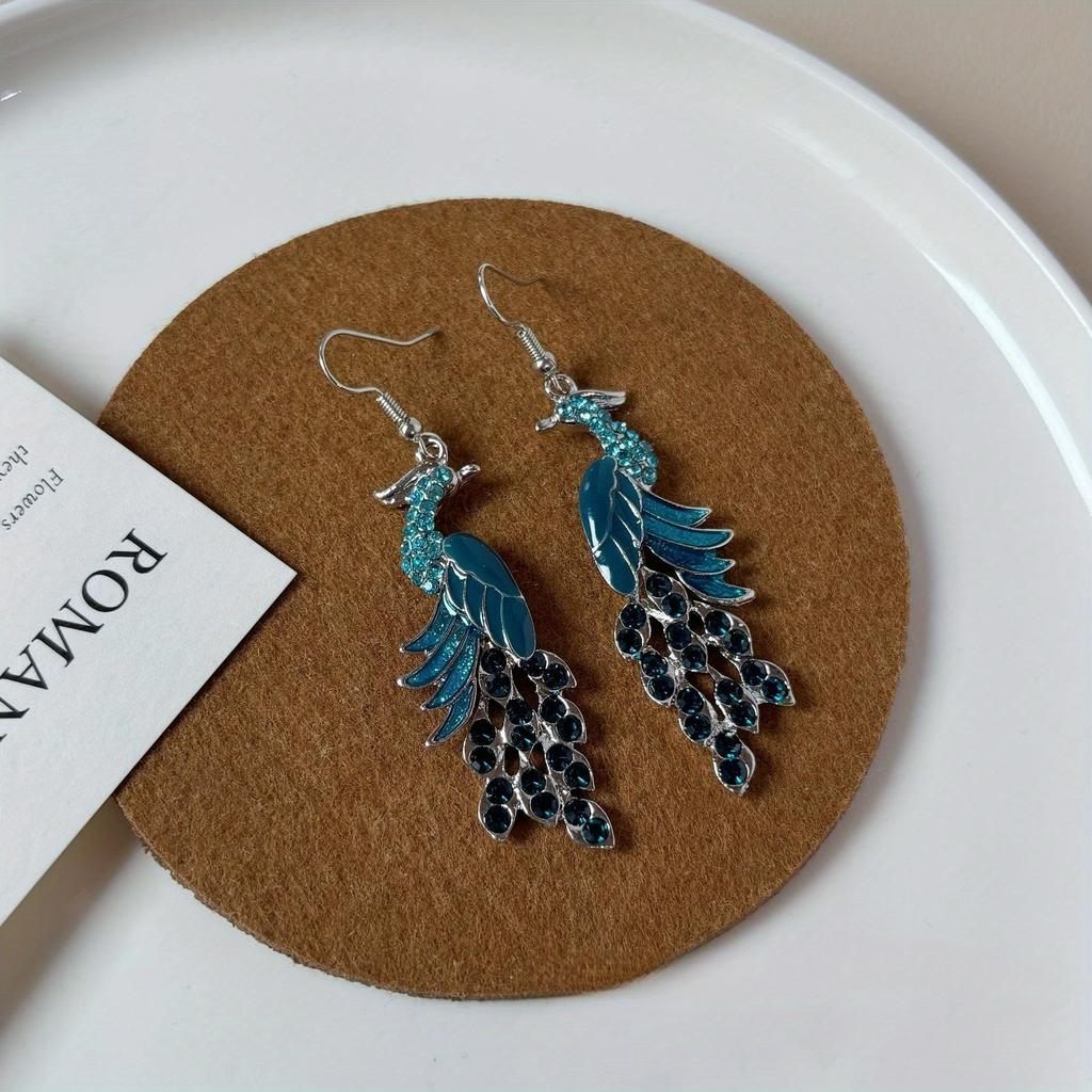 2pcs Peacock Blue & Green Teardrop Earrings with Sparkling Accents - Vintage-Inspired Fashion Jewelry for Teenager, Perfect for Christmas, Halloween,