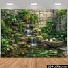 Sfondo Fotografico Banner Cascata Serena Stagno Muro di Pietra Vegetazione 2D