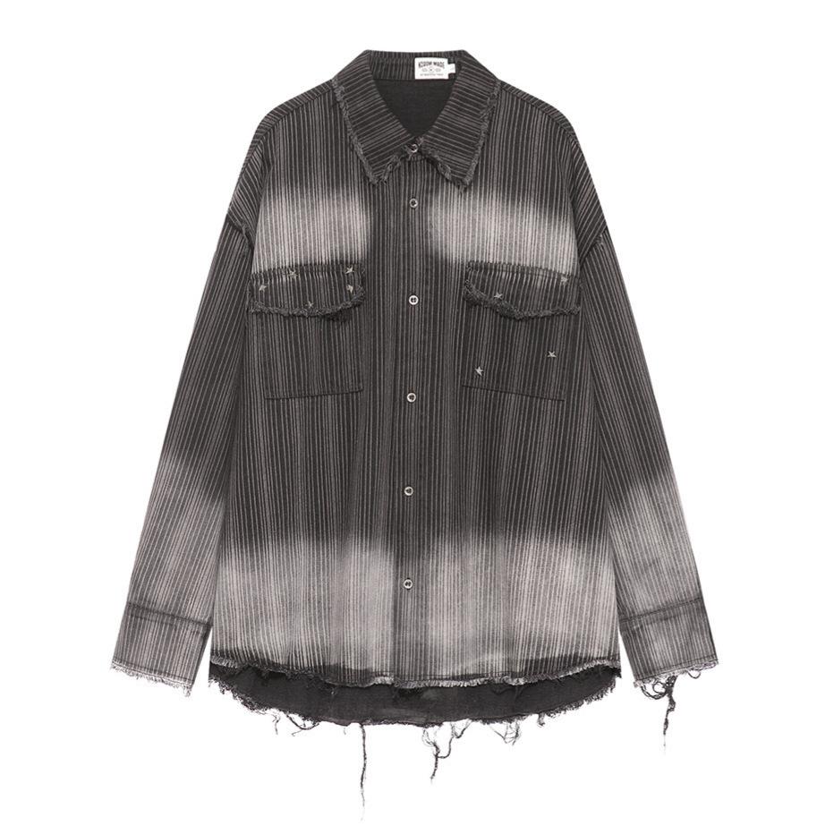 

Korean version of high-end ruffian handsome men s striped loose denim jacket spring and autumn high-end fashion handsome trendy jacket 3XL чёрный