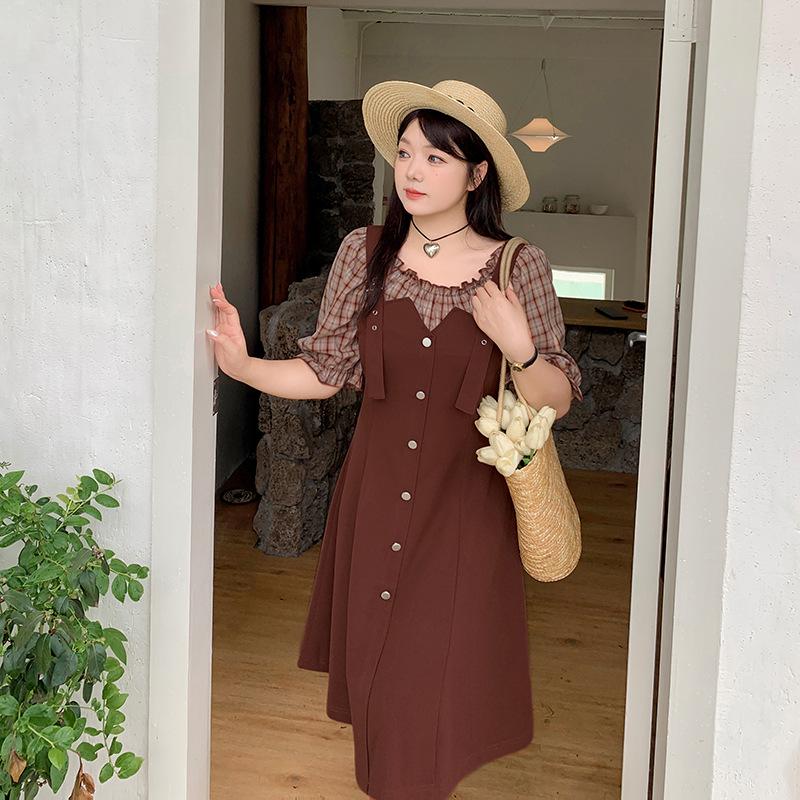 Double Heaven 2024 Summer Plus Size Retro Two-Piece Waist-Slimming Dress L239AB