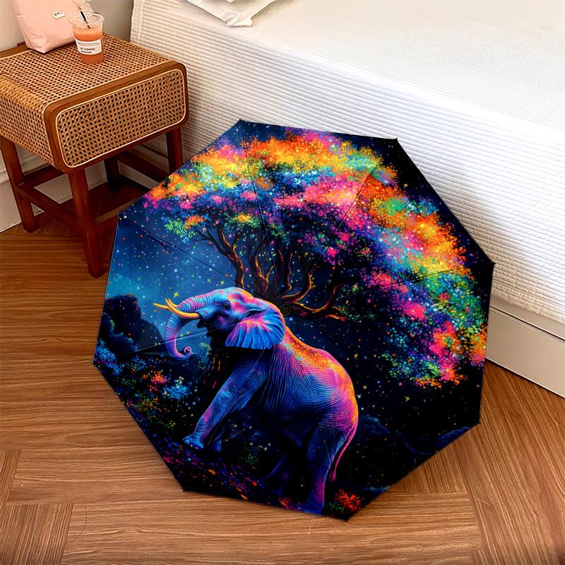 1 PC Automatic Folding Umbrella - Elephant Galaxy Pattern, Portable & Foldable Design with 8 Ribs, Christmas Birthday Gifts