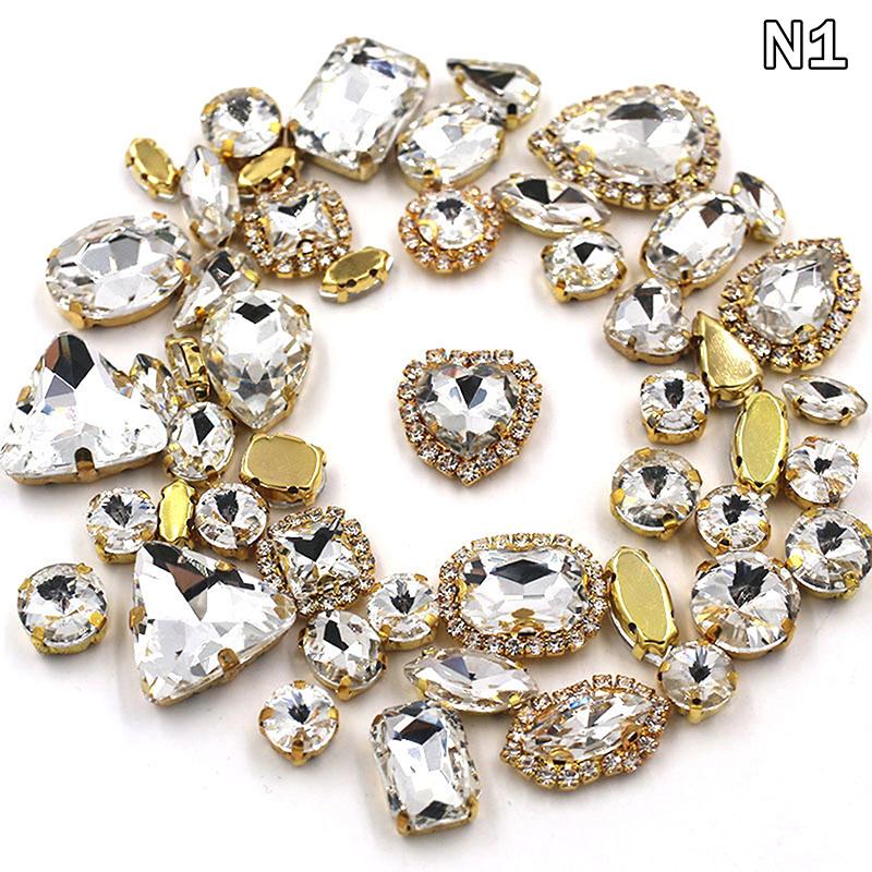 

50 шт./пакет Блестящие 24 цвета Разные формы Пришивные Стеклянные Золотой Коготь Пряжка DIY Свадебное Украшение Одежда/Обувь/Платье