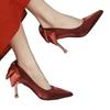 Thin heel red wedding shoes Xiuhe wedding dress two wear white high heels women's niche design sense bow pointed single shoes
