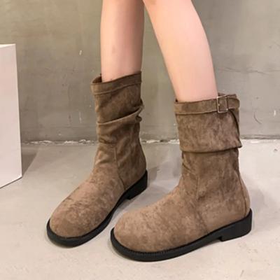 Women's Boots 2024 New Pleated Design Fashion Boots Solid Color Retro Street Casual Slip-on Botas Femininas Women's Rock Zapatos
