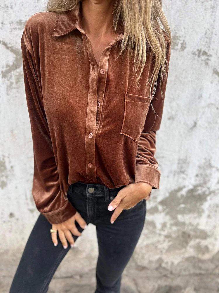 2024 Autumn Winter Fashion Gold Velvet Lapel Shirt