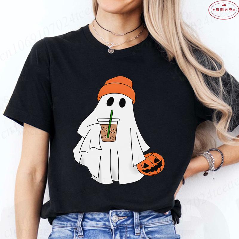 Halloween Boo with Pumpkin Print Womens TShirts Crew Neck TShirt Short Sleeve Casual Top for Spooky Season Womens Clothing