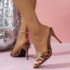 Fashion Elegant Metal Flower Decorative Stiletto Slippers Women's Summer Trend Pointed Sexy Brand Design Stiletto Party Slippers.