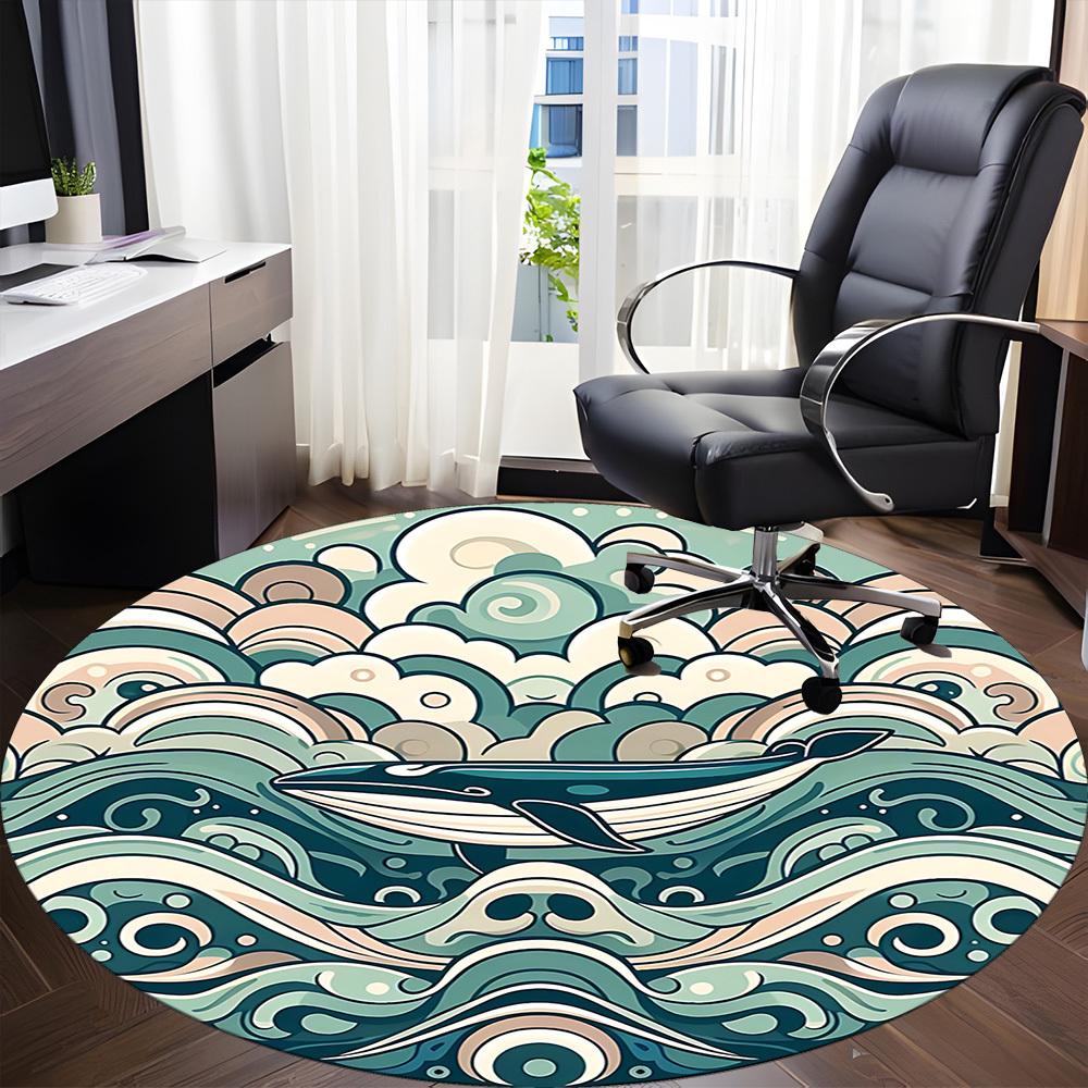 1pc Whale Ocean Office Round Area Rug, Mat Suitable For Office, Under Office Chairs Bedroom Living Room Home Decor, Room Deco