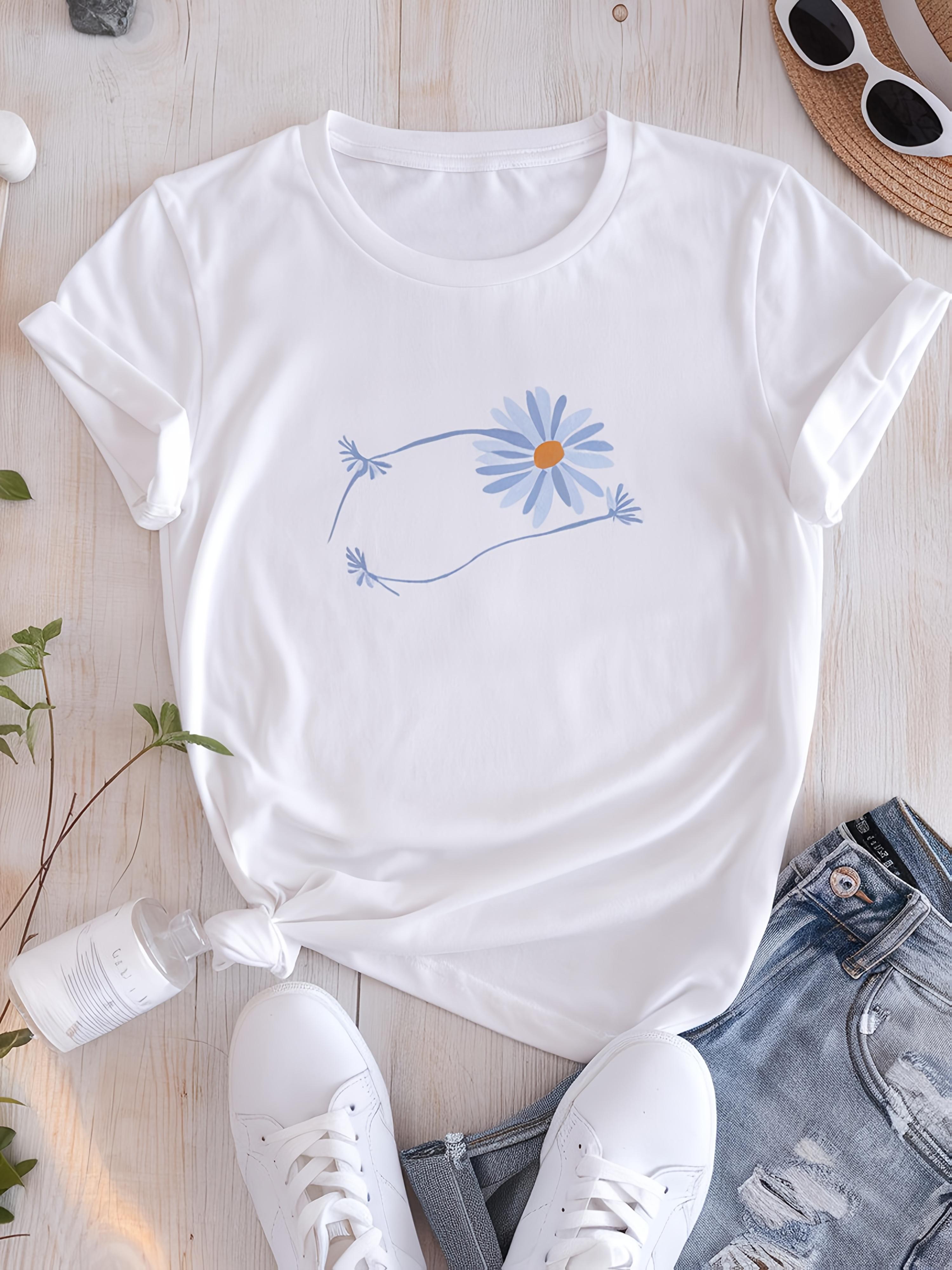 

Футболка с коротким рукавом с цветочным принтом Принт Футболка с коротким рукавом Женская одежда женская одежда y2k топ рубашки для женщин 4XL