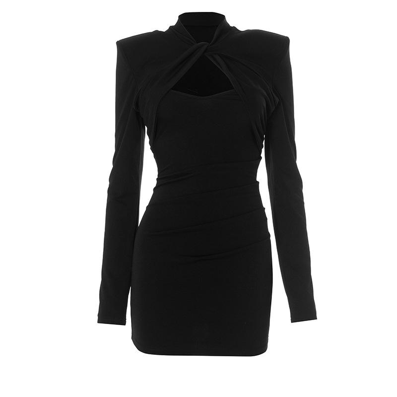 

Новое Элегантное Платье для Вечеринки в Ночном Клубе с Открытой Спиной, Облегающее, Элегантная Мода, Сексуальное Облегающее Повседневное Черное Короткое Платье с Длинным Рукавом, Женская Одежда S чёрный
