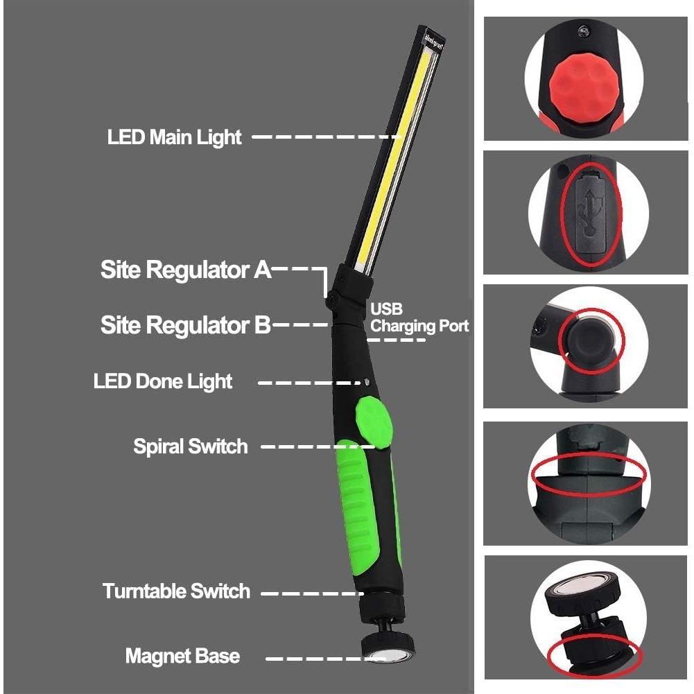 Luce da lavoro a LED a batteria con magnete, Luce da officina a LED pieghevole per riparazione auto, officina, garage, campeggio, illuminazione di emergenza