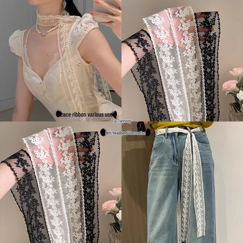 Bílý krajkový šátek na jaro/léto: Dlouhý, tenký, multifunkční doplněk k džínám a pasu