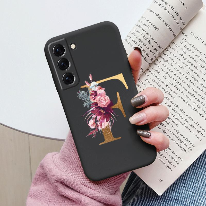 For Samsung Galaxy S22 S 22 Plus Case Flower Gold Letter A Z Soft Silicone Phone Cover For Samsung S22 Ultra Bumper S22+ Shell