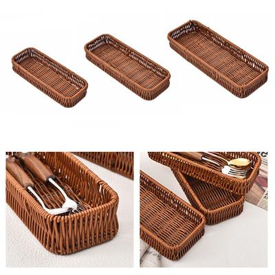 Rattan Weaving Imitation Rattan Storage Basket Colorful Household Faux Wicker Bread Tray Hand Woven Rectangular