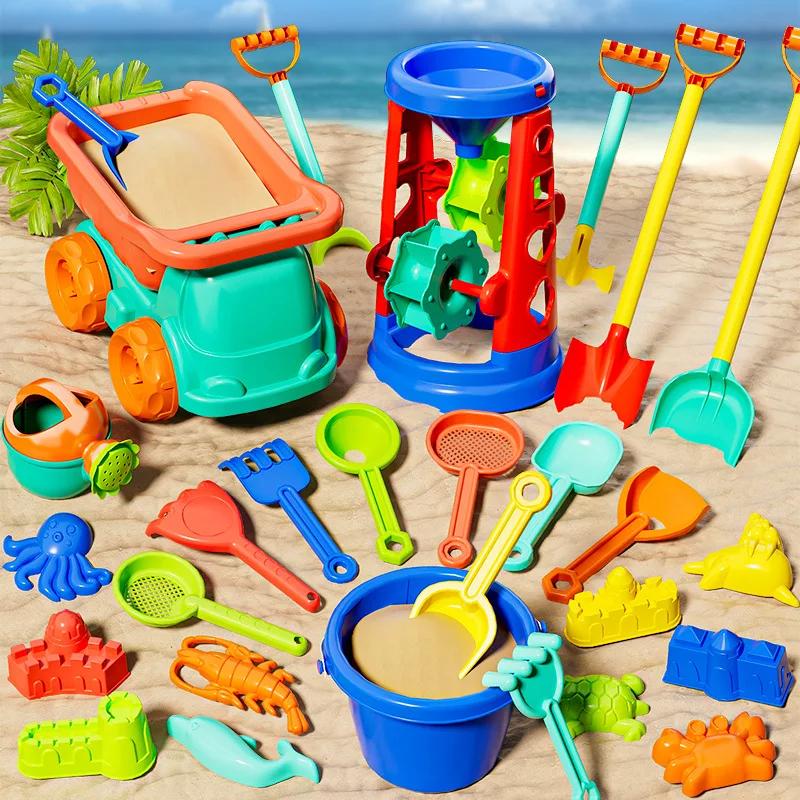 31Pcs Beach Toys for Kids Sand Toys Kit Bucket Shovel Rake Toys for Beach Animal Dinosaur Molds Travel Sandbox Children Toys