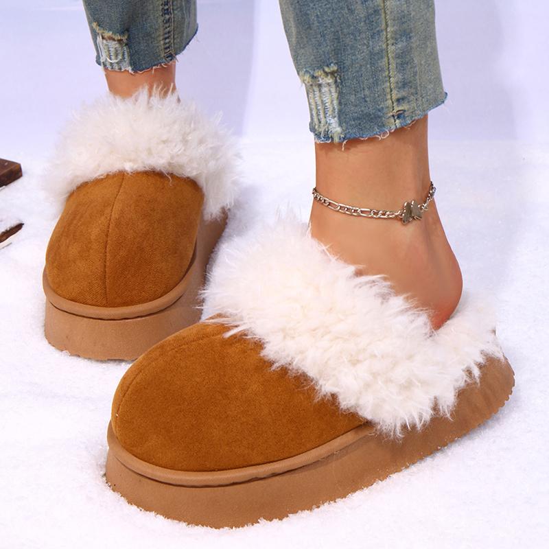 Fashion Fashion Platform Fluffy Slippers Women Indoor Thick Sole Non Slip Plush House Shoes Woman Autumn Winter Warm Faux Fur Slippers